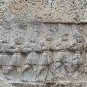 Hittite deity reliefs at Yazilikaya rock sanctuary near Hattusa