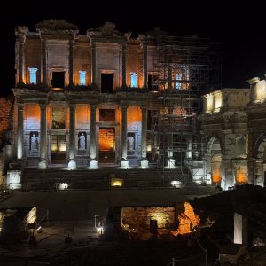 Night view of Library of Celsus at Ephesus
