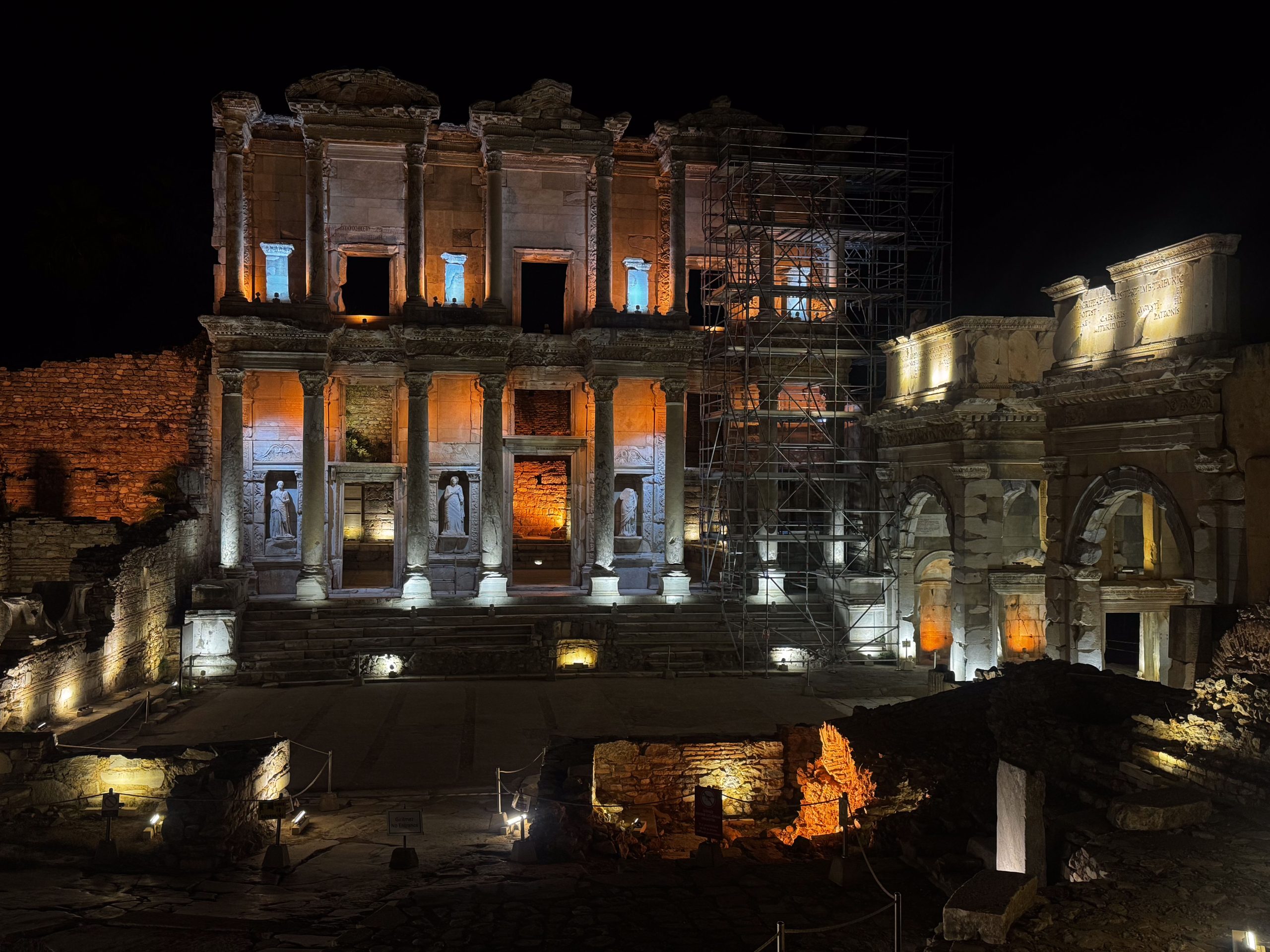 Night view of Library of Celsus at Ephesus